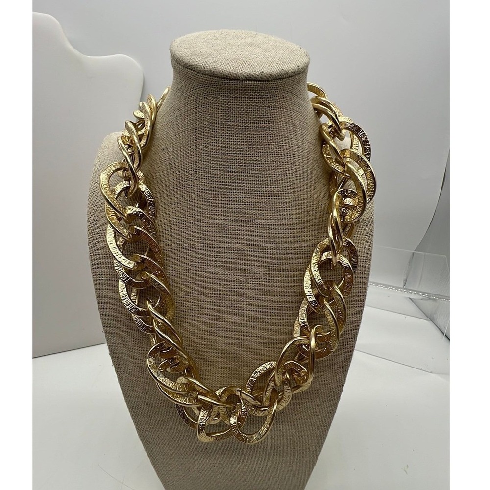 Y2K Chunky Gold Chain Necklace 18" Oversized Links Maximalist Mob Wife Gold Tone